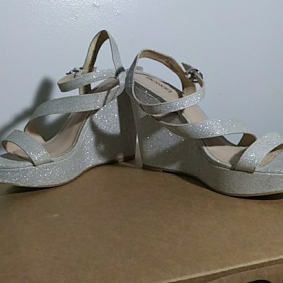 silver dressy wedges